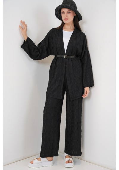 Bigdart Kadın Kimono Pantolon İkili Takım 30078 - Siyah