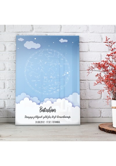 Decorita Gökyüzü Haritası | Yeni Doğan Hediyesi - Cam Tablo