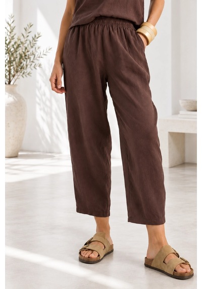 Mevese Beli Lastikli Modal Pantolon & Kalın Askılı Bluz Takımı - Acı Kahve Kahverengi
