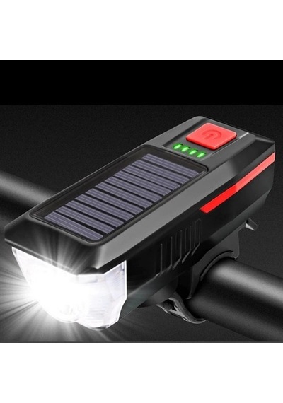 Solar Enerjili Usb İle Şarj Edilebilir Ledli Bisiklet Feneri Kornalı Ve Su Geçirmez Far Bx40 Çok Renkli