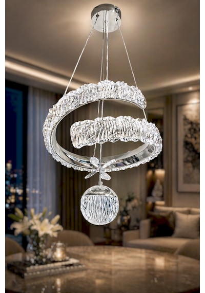 Kumandalı 3 Renk Işıklı Modern Sarkıt Led Avize Krom Kasa Salon,oda ,mutfak ,hol Krom - Gümüş