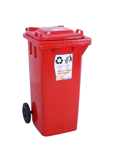 Sağlam Plastik Çöp Ve Atık Konteyneri 120 Lt Tekerlekli  Kırmızı Diğer