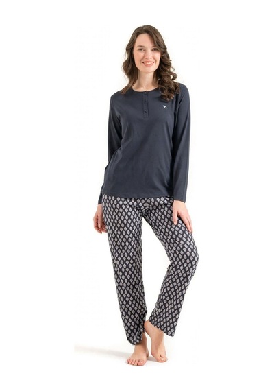 Arnetta Kadın Büyük Beden Modal Pamuklu Nakışlı Düğmeli Yaka Uzun Kollu Pijama Takım Antrasit Arnetta Kadın Büyük Beden Modal Pamuklu Nakışlı Düğmeli Yaka Uzun Kollu Pijama Takım Antrasit