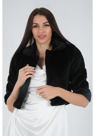 Feminist Siyah Bebe Yaka Peluş Bolero 0105134.01 Siyah