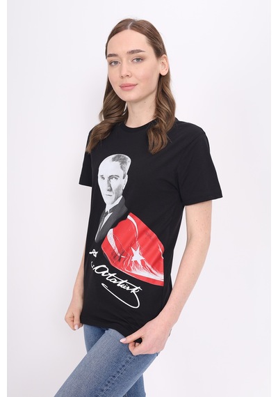 Toontoy Unisex Atatürk Baskılı Tişört 23093 Siyah