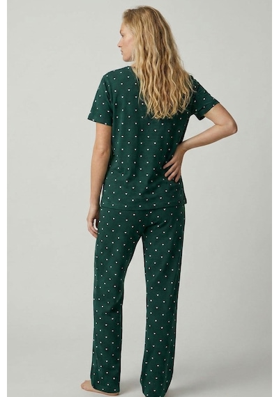 Siyah İnci Pamuklu Örme Pijama Takımı 8025 Yeşil Beyaz