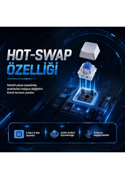 Aula F87 Pro Mekanik Rgb Tkl Graywood V4 Switch Kablosuz Makrolu Hot Swap Klavye Gradyan Mavi