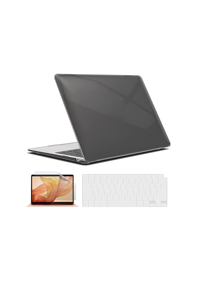 Apple Uyumlu MacBook Pro 13 Inç M1-m2 Çip A2338 Tam Alt Üst Kılıf Klavye Kılıfı Ekran Koruyucu Film siyah