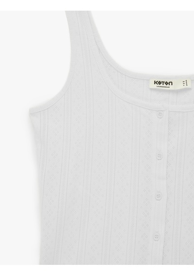 Koton Pamuklu U Yaka Düğmeli Askılı Pijama Üstü Beyaz 6slk90042mk