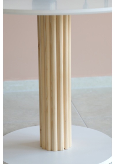 Naturalwood Ahşap Ayaklı Yuvarlak Yemek Masası, Modern Mat Beyaz Mdf Yemek Ma