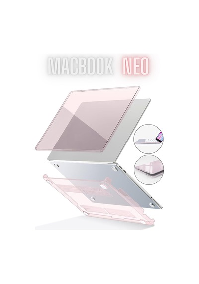 Macbook Neo 13 İnç A3404 Uyumlu Kılıf Kristal Kapak Şeffaf Parlak Tam Koruma Alt Üst Koruyucu Pembe