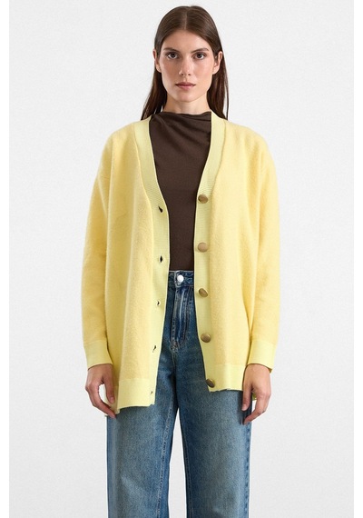 Olcay V Yaka Soft Kumaş Hırka Sarı 8295
