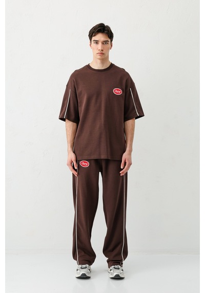 Oversize Baskılı Eşofman Takım V90-21 Kahverengi