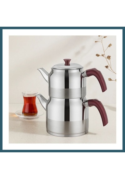 Bezos Çelik Çaydanlık Seti Aile Boy 1.5l + 3l Kendinden Süzgeçli Ob Çok Renkli