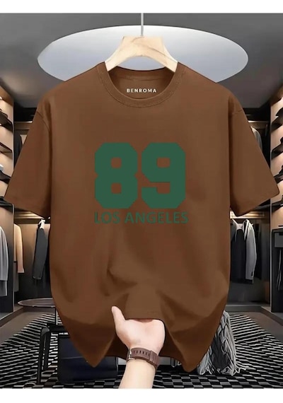 89 Los Angeles Baskılı Oversize Tişört Kahverengi