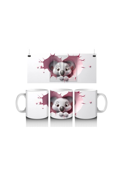 Duvarı Delen Tatlı Koala Figürü Baskılı Kahve Kupası Renkli