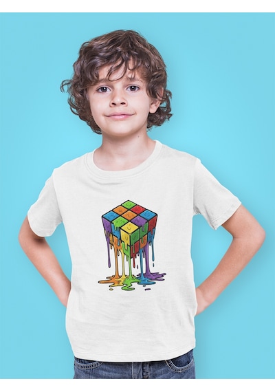 Bumeta Rubik Küp Baskılı Çocuk Tişört 3 Lü Set Beyaz
