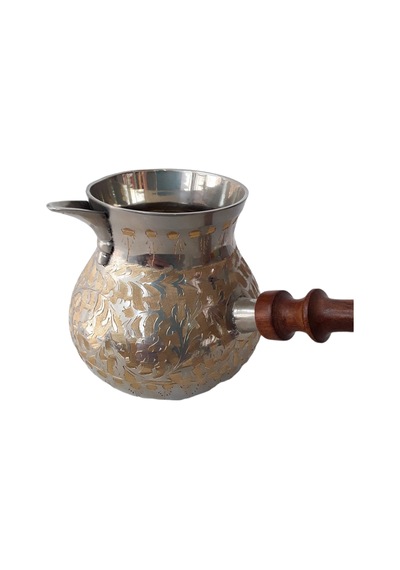 Pirinç Döküm Cezve 5" Jumbo Boy Ahşap Saplı