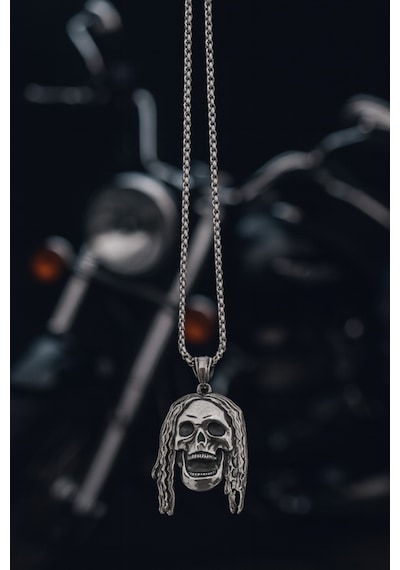 Paslanmaz Çelik Kafatası Rock Tarzı Motorcu Ve Biker Erkek Kolye