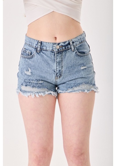 Eseclass Modern Kesim Yüksek Bel Püskül Paça Denim Şort Açık Mavi Açık Mavi