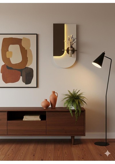 Lavanta Ahşap Pilli Ledli İskandinav Tarzı Salon Duvar Rafı Modern Çiçeklik 40 X 75 Cm Paris Grisi - Ahşap Ceviz