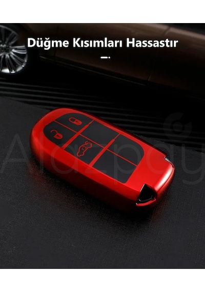 Fiat Egea 500x Jeep Grand Cherokee Wrangler Renegade Compass Chrysler Parlak Anahtar Kılıfı Krmz