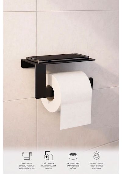 Siyah Tuvalet Kağıtlığı - Dayanıklı Banyo & Tuvalet Düzenleyici