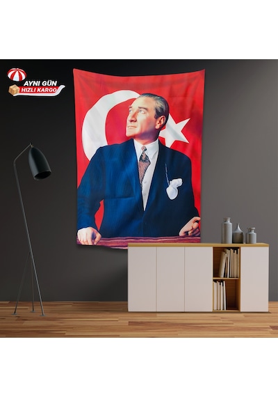 Renkli Atatürk Bayrağı ve Türk Bayrağı 70x105 CM