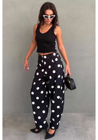 Madmext Siyah Puantiyeli Beli Lastikli Balon Kadın Pantolon Mg2886