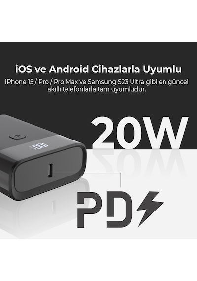 Bix Pb20w 10000mah Type-c Ve Usb Çıkışlı Dijital Ekran Powerbank