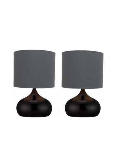 2 Adet Füme Kumaş Şapkalı Metal Elips Masa Lambaları El Işi Sıvama Metal Siyah-füme