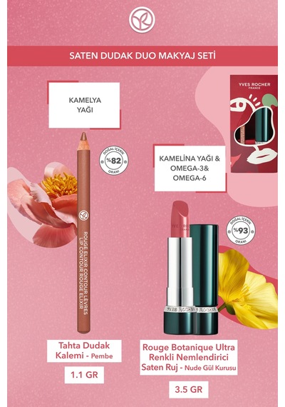 Yves Rocher Saten Dudak Duo Makyaj Seti-dudak Kalemi -pembe & Saten Ruj- Nude Gül Kurusu