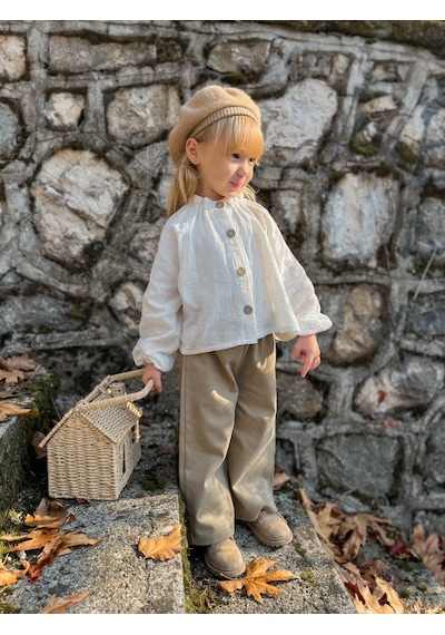 Noble Kids Kız Çocuk Gömlek Ve Gabardin Pantolon Takımı Ekru