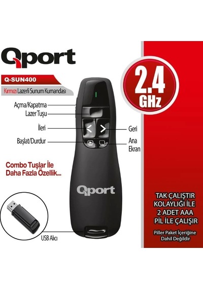 Teknoteg - Qport Q-sun400 2.4 Ghz Usb Kırmızı Lazerli Sunum Kumandası - Presenter