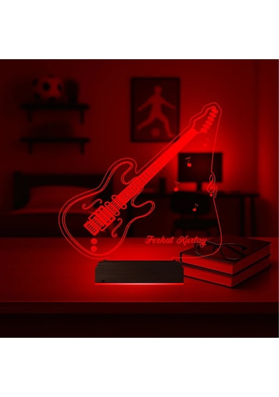 Luvivia Elektro Gitar Gitarist Kişiye Özel 3d Lamba - Masa Gece Lambası Şeffaf