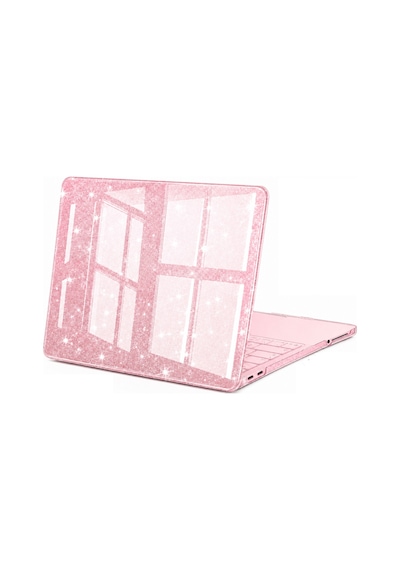 Macbook Uyumlu Neo 13inç A18 Pro A3404 Kılıf Simli Ön Arka Kapak Pembe