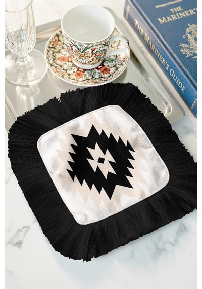 Etnik Geometrik Saçaklı Kahve Yanı Sunum Kokteyl Peçetesi - Bohem Siyah Krem Bardak Altlığı Mendil Metalik Yosunlu Koral Etnik Geometrik Saçaklı Kahve Yanı Sunum Kokteyl Peçetesi - Bohem Siyah Krem Bardak Altlığı Mendil Metalik Yosunlu Koral