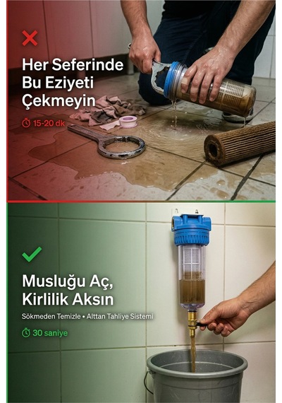 Aqua 10 Yıkanabilir Alttan Tahliyeli Ön Filtre 1-1/2 Bağlantı Çapı