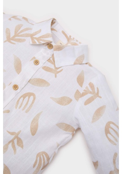 DeFacto Erkek Bebek Desenli Flamlı Poplin Uzun Kollu Gömlek B9257A525SPBG319 Bej