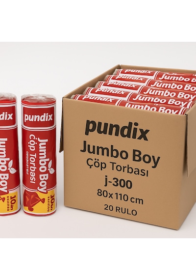 Pundix Pundıx J300 Çöp Poşeti 80x110 Cm Siyah 10 Lu Rulo 1 Koli 20 Rulo Dayanıklı, Sızdırmaz Ve Geniş Hacimli Çöp Torbası