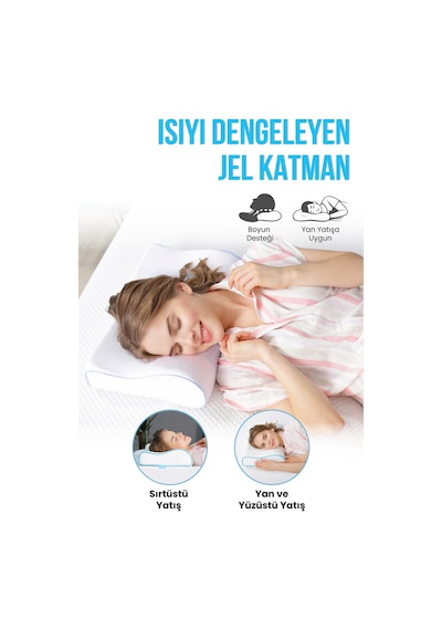 Viscofoam Terletmeyen Boyun Destekli Ortopedik Yastık Jelli Visco Yastık - 46x30x10-7cm