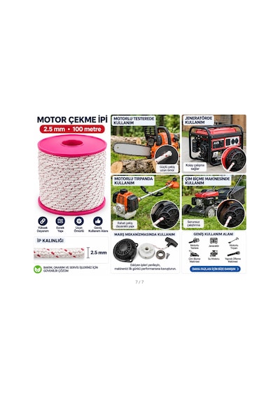 Algaride 2.5mm Motor Çekme İpi 100 Mt Motorlu Testere Jeneratör Ve Motorlu Tırpan Uyumlu Starter Marş İpi