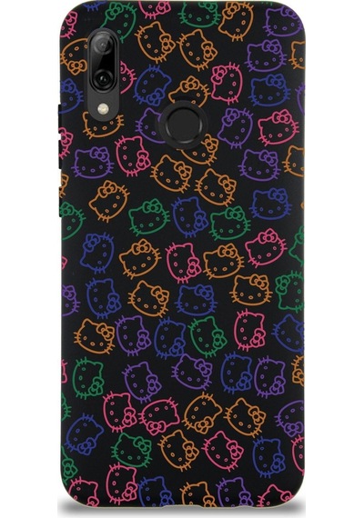 Huawei P Smart 2019 Uyumlu Lansman Kılıf Hello Kitty Tasarımlı Içi Kadife Kapak-siyah Çok Renkli