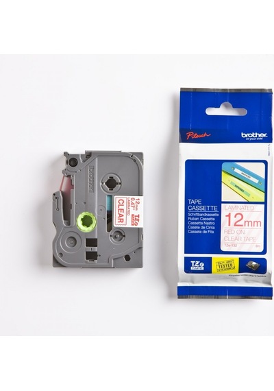 BROTHER P-TOUCH TZE-132 TZE-TAPE 12MM ŞEFFAF  ÜZERİNE KIRMIZI LAM
