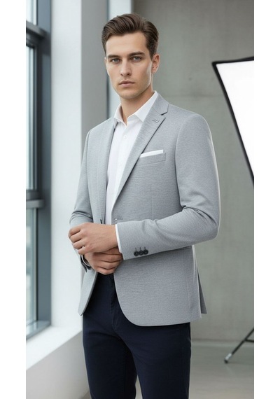 Plus Scorpion Erkek Esnek Kumaş Slim Fit Blazer Ceket Günlük & Ofis Şıklığı Açık Gri