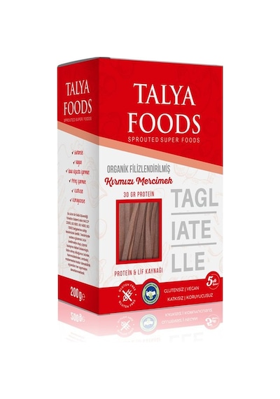 Talya Foods Organik Filizlendirilmiş Kırmızı Mercimek Taglıatelle 200 G