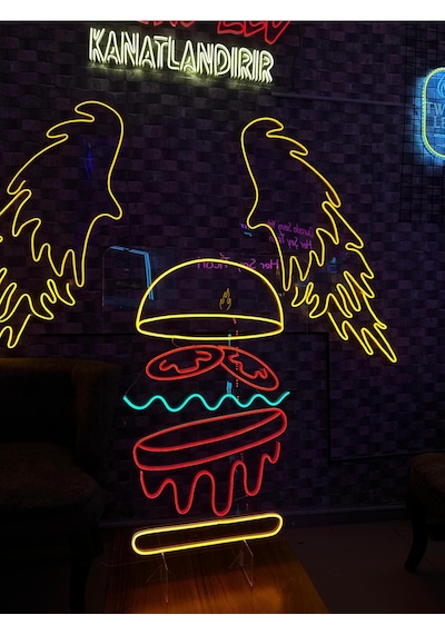 Hamburger Figürlü Neon Tabela Kırmızı