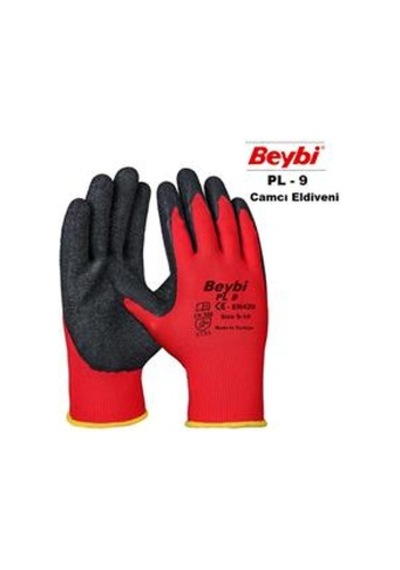 Beybi Nitril Poly Pl9 9 Beden Kırmızı Siyah İş Eldiveni 12li Paket Camcı Eldiveni Çok Renkli