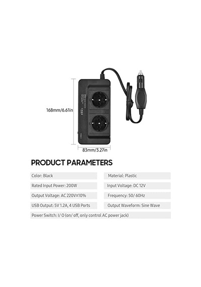 200w Araba Güç Çevirici Dc 12v Ac 220v Dönüştürücü 2 Ac Çıkışlı 4 Usb Bağlantı Noktası Açma/kapatma An Diğer