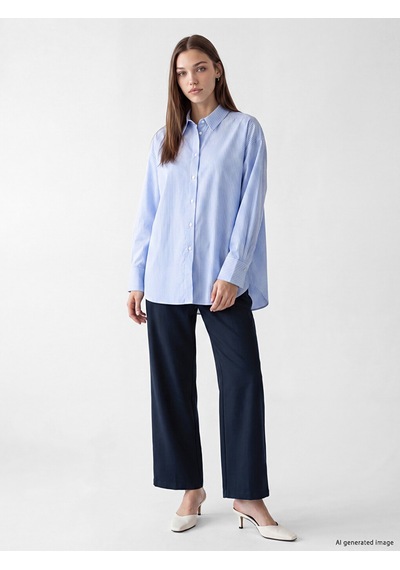 Lcw Modest Lacivert Loose Fit Kadın Pileli Kumaş Pantolon